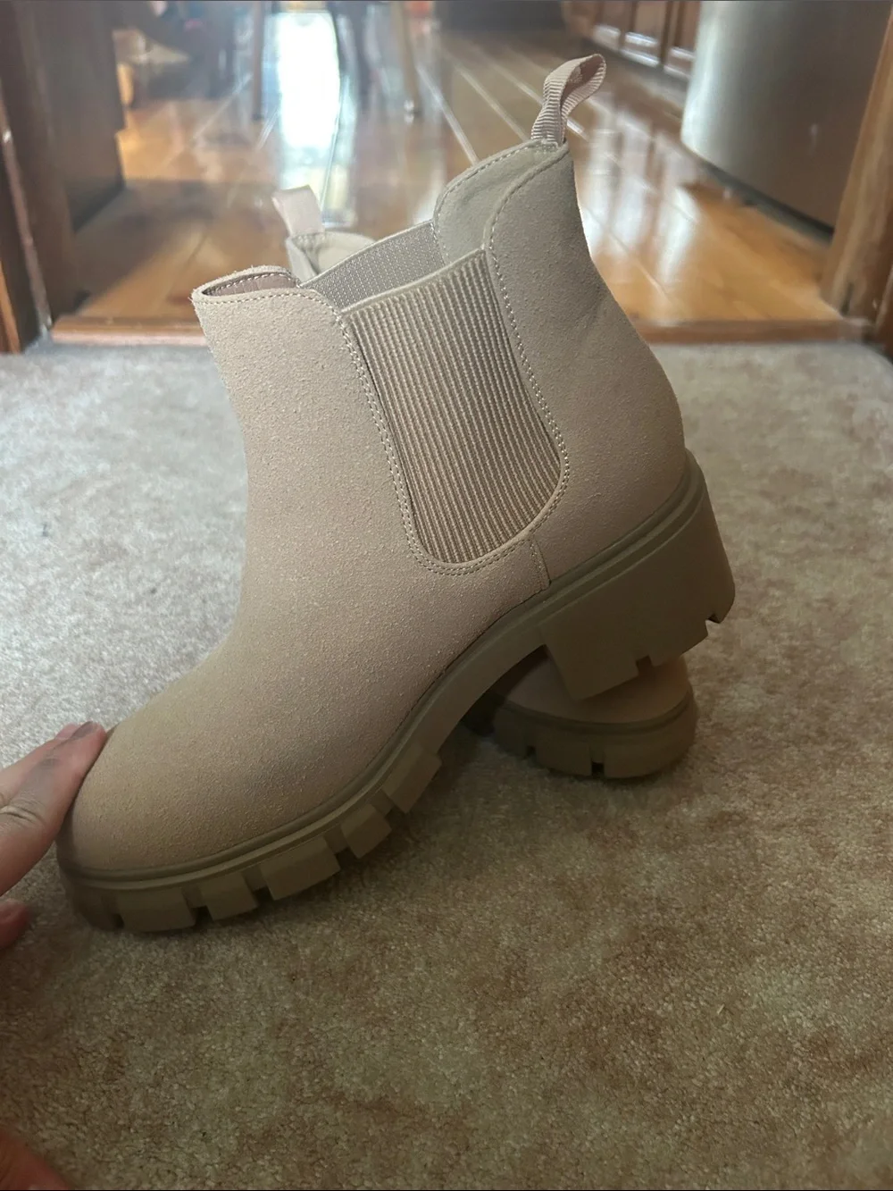 Suede Chelsea Bootie - Light Beige